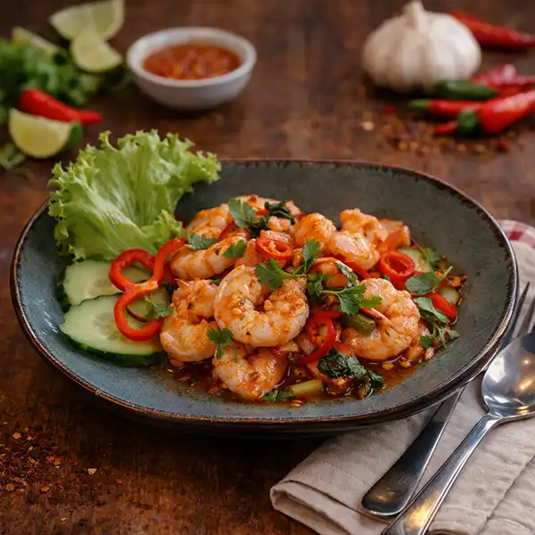 Yam Goong spicy shrimp salad Thai mat Stockholm