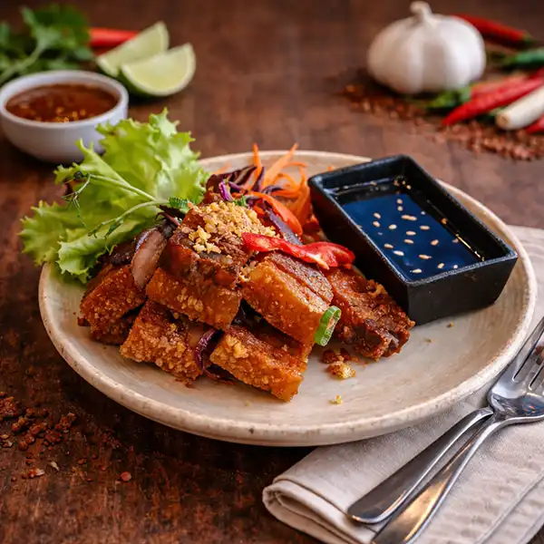 Moo Krob crispy pork Thai dish Stockholm