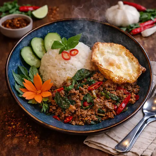 Kra Pao Thai basil stir fry Mae Thai River Stockholm