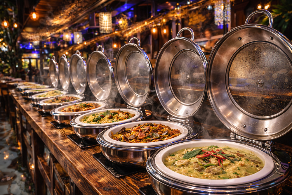 Thai lunch buffet with authentic dishes at Mae Thai River restaurant in central Stockholm