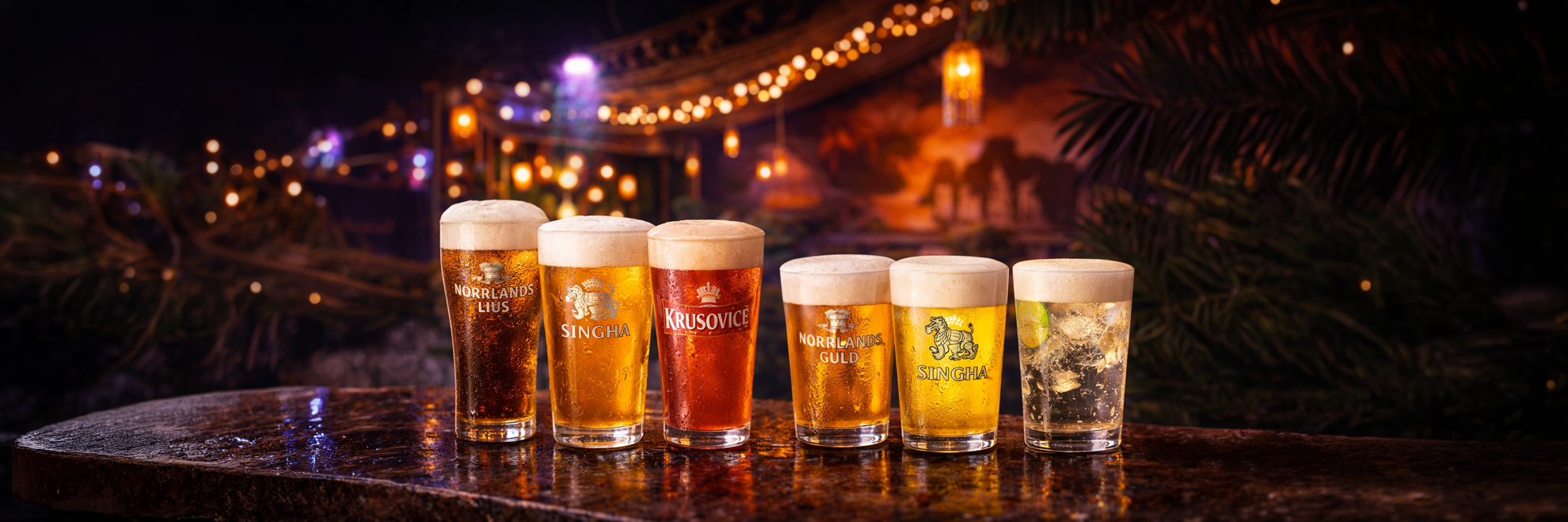 Draft and bottled beer selection at Mae Thai River Thai restaurant in Stockholm