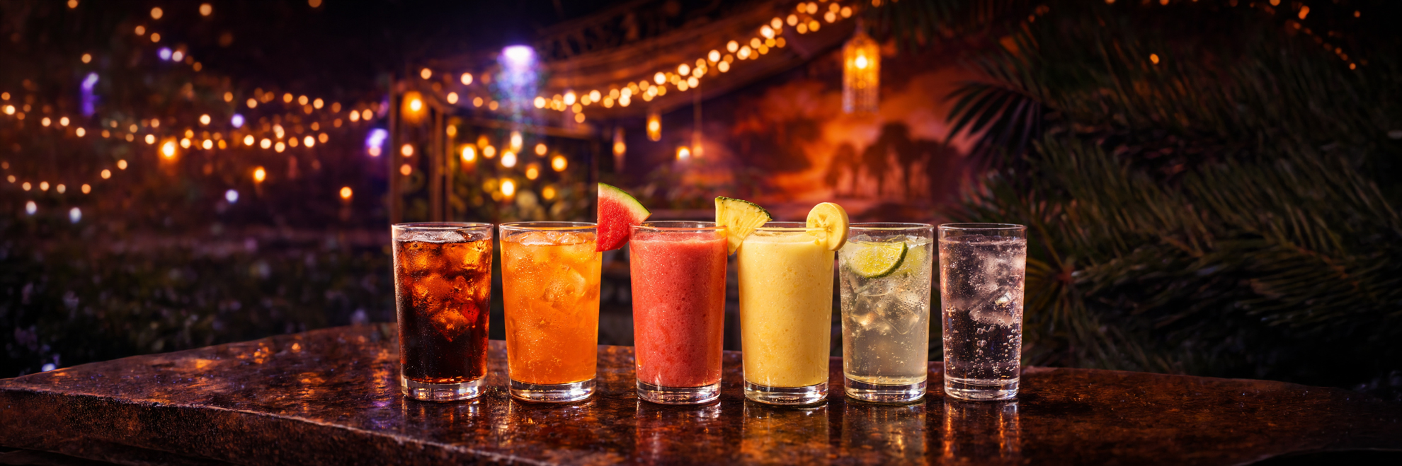 Non-alcoholic soft drinks and fresh fruit smoothies at Mae Thai River restaurant in Stockholm